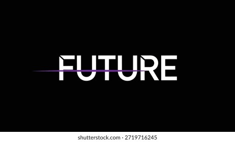 Gráfico minimalista con la palabra FUTURO en tipografía en blanco. Una línea púrpura llamativa corta horizontalmente el texto, creando una dinámica