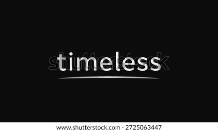 A minimalist graphic featuring the word 'timeless' in a clean, white font on a stark black background, suggesting concepts of endurance and