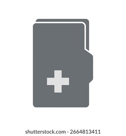 Un gráfico minimalista de una carpeta con un signo más blanco sobre un fondo gris.