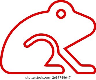 A minimalist graphic of a frog rendered in a single, continuous red line against a white background.