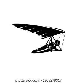 A minimalist graphic of a hang glider pilot soaring through the sky symbolizing adventure and freedom. Ideal for travel or recreational themes.