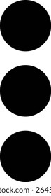A minimalist graphic icon featuring three black dots arranged in a vertical column. This symbol, a vertical ellipsis, is commonly used in user interfaces for 'more' options or menus.
