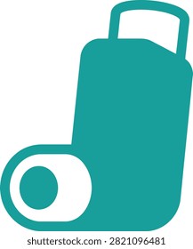 Minimalist graphic icon of a handheld teal asthma inhaler with respiratory healthcare medication breathing treatment pulmonary medicine clinical pharmaceutical wellness emergency pharmacy