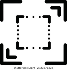 Ein minimalistisches grafisches Symbol, das einen Fokusbereich oder ein Auswahlwerkzeug in einer digitalen Schnittstelle darstellt