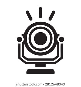 Minimalist graphic icon of a stage spotlight radiating light for events and theatrical production with spotlight, performance