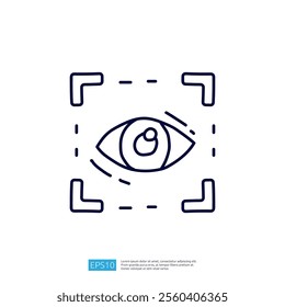 A minimalist graphic illustration of an eye within a camera-like frame, symbolizing vision, focus, or surveillance.