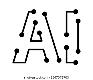 Ilustração gráfica minimalista com linhas pretas e pontos que lembram uma placa de circuito futurista. Simboliza tecnologia, conectividade e inovação.