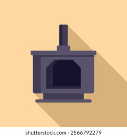 Minimalist graphic illustration featuring a modern fireplace burning wood and casting a long shadow, ideal for home decor and interior design projects