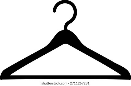 Una ilustración gráfica minimalista con una única percha de ropa negra, perfecta para proyectos e iconos de diseño relacionados con la moda, la ropa o el vestuario.