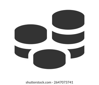Minimalist graphic illustration featuring stacked discs. Conceptual symbol for data, storage, database, or tiered systems. Clean, versatile design.