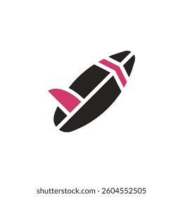 A minimalist graphic illustration featuring a surfboard, isolated on a clean white background. Ideal for representing summer, beach life, or water sports in a simple and modern way.