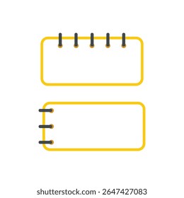 a minimalist graphic illustration featuring two stylized notepads against a stark white background. 