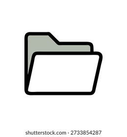 Minimalist graphic illustration of a gray folder icon isolated against a solid White Background in a flat design style.