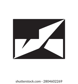 A minimalist graphic illustration showcasing high contrast sharp geometric forms in black and white creating a dynamic visual interplay of space.