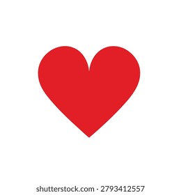 A minimalist graphic illustration of a solid red heart shape, symbolizing love, romance, and affection, presented on a clean white backdrop.