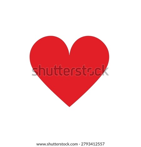 A minimalist graphic illustration of a solid red heart shape, symbolizing love, romance, and affection, presented on a clean white backdrop.