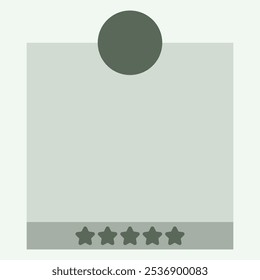 A minimalist graphic layout featuring a circular element and five stars for ratings.