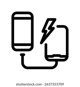 Minimalist graphic of mobile device receiving power from portable battery
