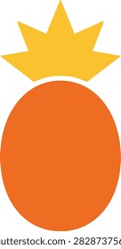 Minimalist graphic of an orange colored fruit topped with a golden crown. Isolated on white background. Suitable for design, branding, and web elements.