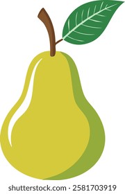 A minimalist graphic of a pear with a clean and modern design. The fruit is bright green with a small stem and leaf, symbolizing health, simplicity, and freshness. Ideal for logos, educational content