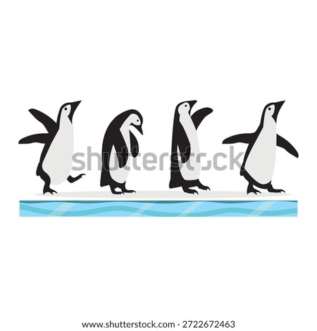 minimalist graphic of penguin silhouettes walking on floating iceberg showing arctic wildlife nature environment climate change concept and antarctica polar scenery