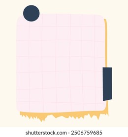 A minimalist graphic with a pink grid background and geometric shapes for note-taking.