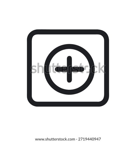 Minimalist graphic with a plus symbol inside a rounded square. The image is flat, clean and suitable for web use.