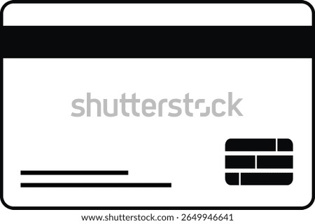 A minimalist graphic representation of the back of a credit card. It features a black magnetic stripe across the top and two horizontal lines for signatures.