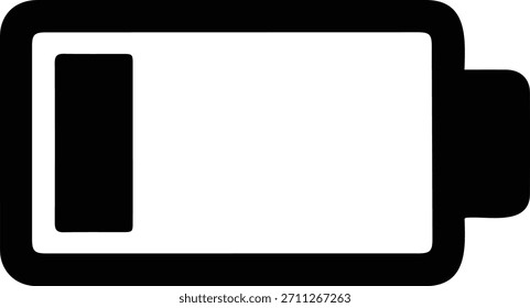 Una representación gráfica minimalista de una batería con una sola barra, lo que significa un estado de baja potencia o la necesidad de recarga.