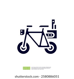 A minimalist graphic representation of a bicycle with a delivery box, symbolizing transportation and delivery services.