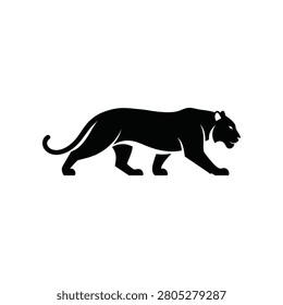 A minimalist graphic representation of a black panther in motion. Clean vector art ideal for brand identity and marketing.