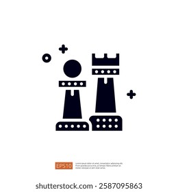 A minimalist graphic representation of chess pieces, featuring a rook and a pawn, symbolizing strategy and competition in the game of chess.