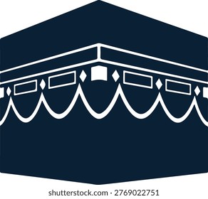 A minimalist, graphic representation of the Kaaba, central to Islamic faith and pilgrimage.