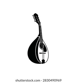 A minimalist graphic representation of a mandolin, a stringed musical instrument, depicted in black and white with clean lines.