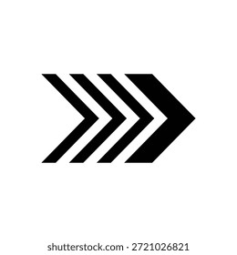 A minimalist graphic representation of a right-facing arrow, composed of three parallel lines, signifying progression, next step, and speed.