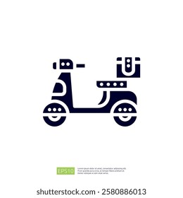 A minimalist graphic representation of a scooter, often associated with delivery services, featuring a storage box on the rear.