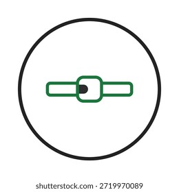 Una representación gráfica minimalista muestra un cinturón de hebilla verde estilizado rodeado por un elegante marco negro, creando un contraste audaz contra un fondo blanco prístino. Las líneas limpias y simples evocan