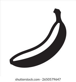 A minimalist graphic representation of a single banana in solid black.