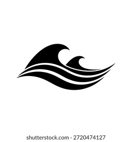 A minimalist graphic representation of two black waves with flowing lines, symbolizing water or movement.