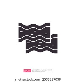 A minimalist graphic representation of two wavy lines, resembling layers of a material or food item, emphasizing simplicity and elegance.
