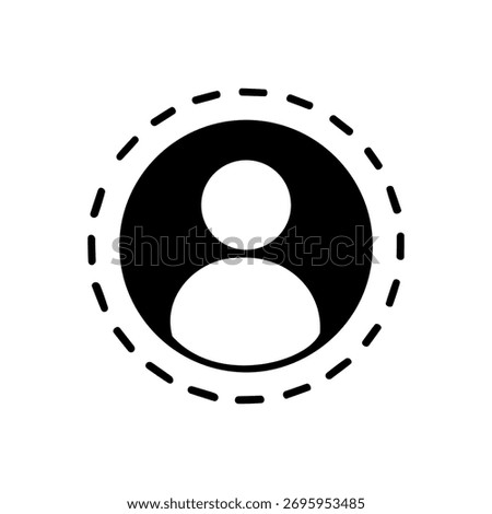A minimalist graphic representation of a user profile icon. The black silhouette of a person is enclosed within a circular dashed border, symbolizing an avatar or placeholder for personal identificati