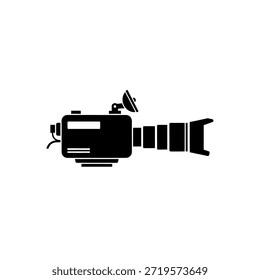 Representação gráfica minimalista de uma câmera de vídeo, ideal para mídia, produção ou temas relacionados à tecnologia.