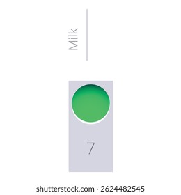 Minimalist graphic showing the level of milk with a green dot over the number seven
