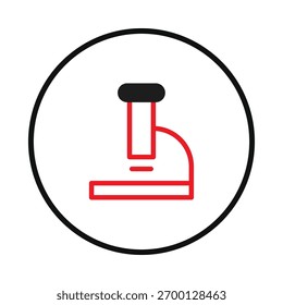 Um gráfico minimalista de um microscópio estilizado, renderizado em linhas vermelhas e pretas, representa pesquisa científica e exploração. Esta ilustração simboliza a descoberta, a investigação e a