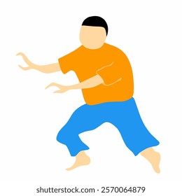 Minimalist graphic vector illustration of an individual practicing martial arts, displaying determined postures and movements.