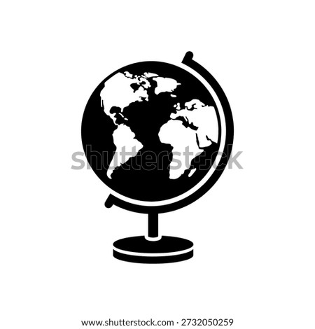 A minimalist graphic of a world globe, notable for its clean, impactful silhouette style.