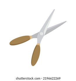 Clipper de hierba minimalista con diseño plano, mango de madera aislado en blanco.
