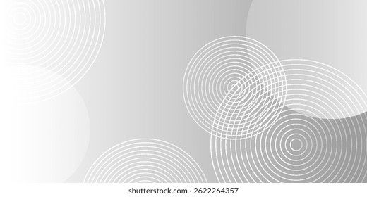 Minimalist gray background with circular patterns. The background is gray with a smooth texture and white concentric circles. Circle pattern background vector. Gray background. ilustration