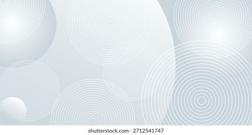 Fondo gris minimalista con patrones circulares. El fondo es gris con una textura lisa y círculos concéntricos blancos. Vector de fondo de patrón de círculo. ilustración de Vector