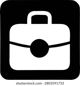 Minimalist gray briefcase icon set within black rounded square frame representing professional work career employment corporate office business storage solutions vector illustration.
